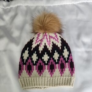 LOFT Cream With Multi Colors Knit Winter Hat.